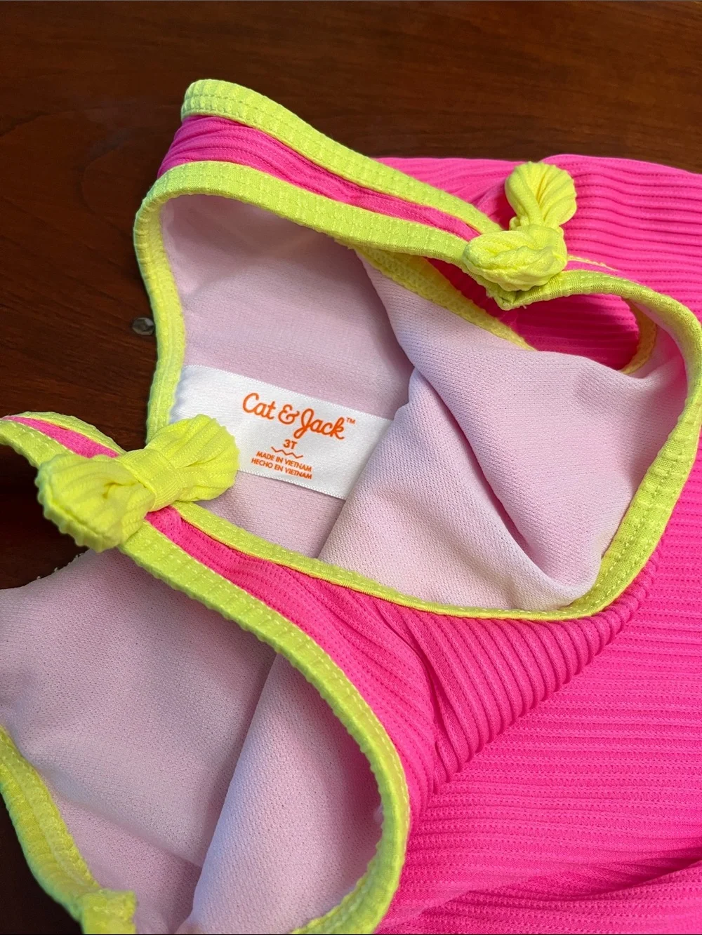 Cat & Jack Hot Pink One-Piece Swimsuit with Yellow Trim